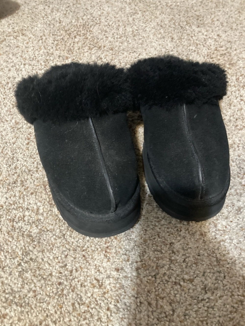 UGG Black Suede Shearling Cuff Slip-On Women's Slippers
